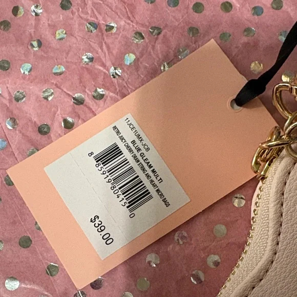 Juicy Couture Blue Gleam Drawstring Mini Bag with Heart Mirror Charm Pouch NWT - Picture 8 of 10
